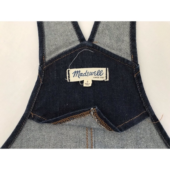 MADEWELL FLEA MARKET FLARE DARK WASH ITALIAN DENIM BLUE OVERALLS SIZE S - Picture 8 of 9